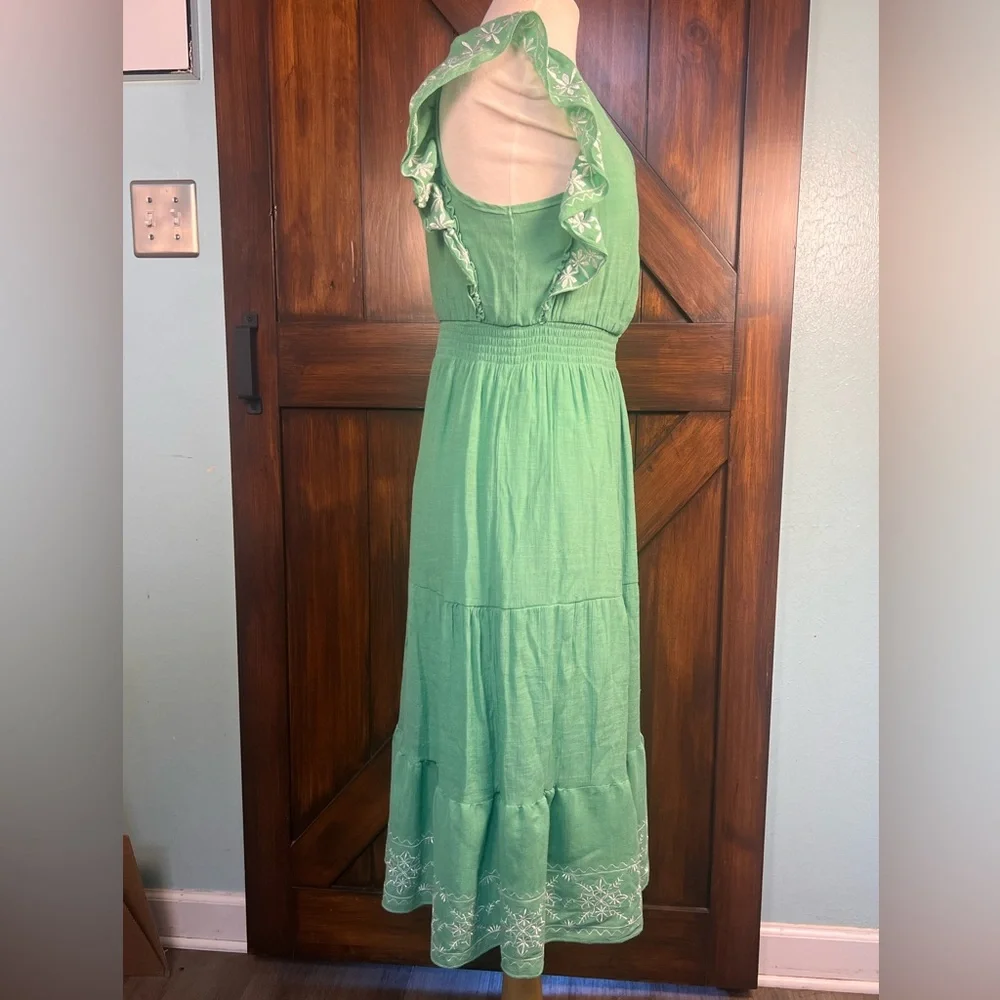 Kings Road‎ Green Ruffled Bohemian Cottagecore Women's M Dress - Picture 4 of 9